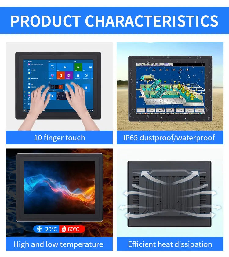 Customized Industrial PC 3mm Bezel Embedded Hmi Ip65 ARM X86 J4125 J6412 N100 TFT Monitor PC Wall Mount Touch Screen Panel Pc