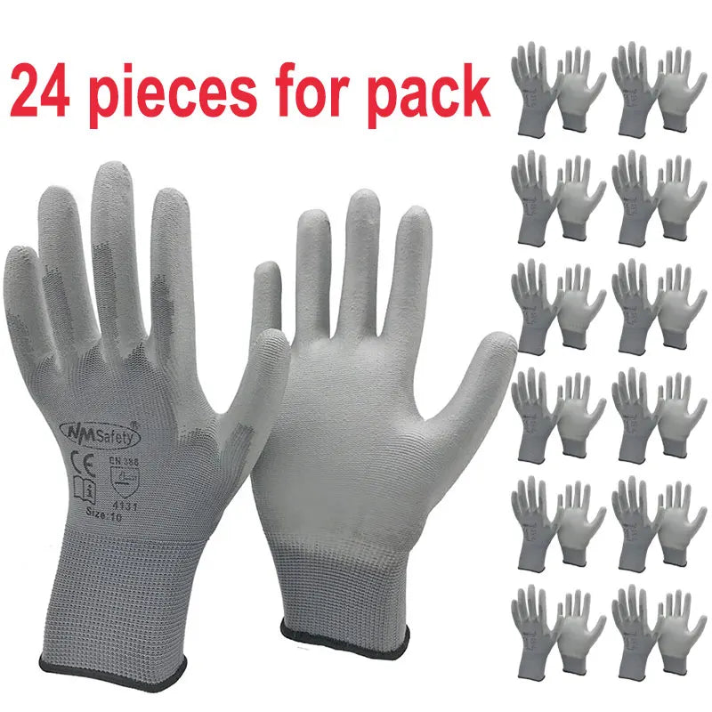 12 Pairs Safety Protective Coated PU Work Gloves Palm Coated Glove Mechanic Working Gloves CE Certificated EN388 4131X