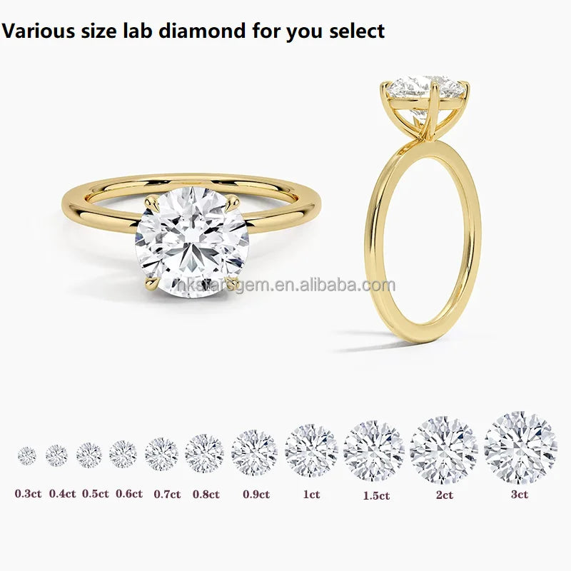 14k Gold Ring 1 Carat D Color Vs1 Vvs2 Lab Diamond Solitaire Diamond Yellow White Rose Gold Engagement Rings