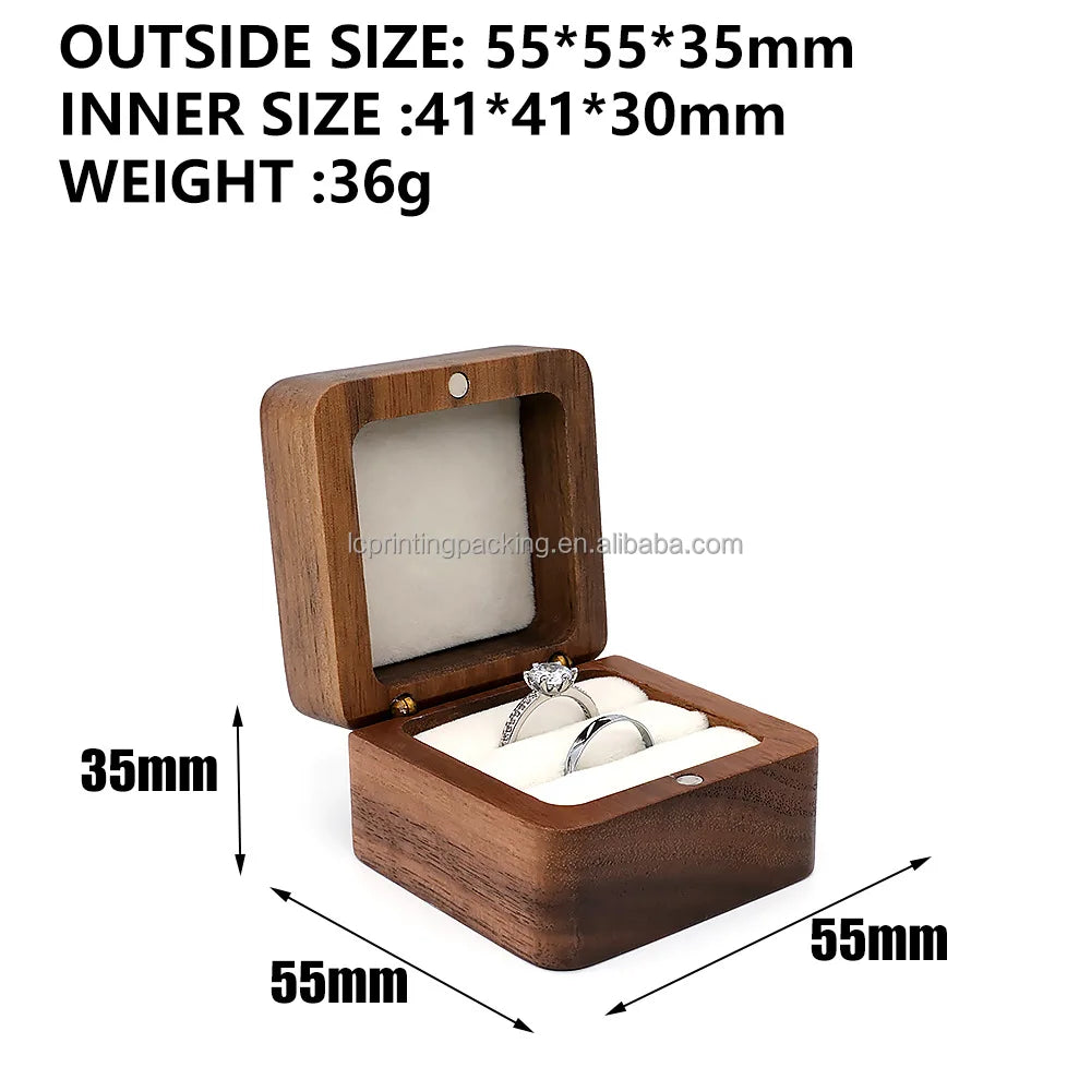 Unique Designed Walnut Wooden Jewelry Ring Box Wooden Carved Jewelry Box for Wedding or Proposal