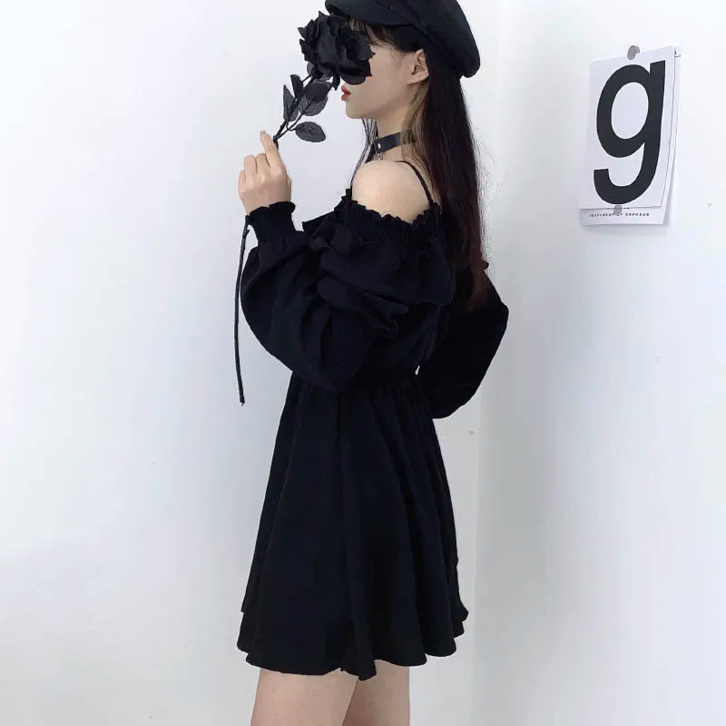 Zoki Harajuku Gothic Women Dress Y2K Summer Sexy Off Shoulder Black Bandage Mini Dress Fashion Elegant Party Night Vestidos New