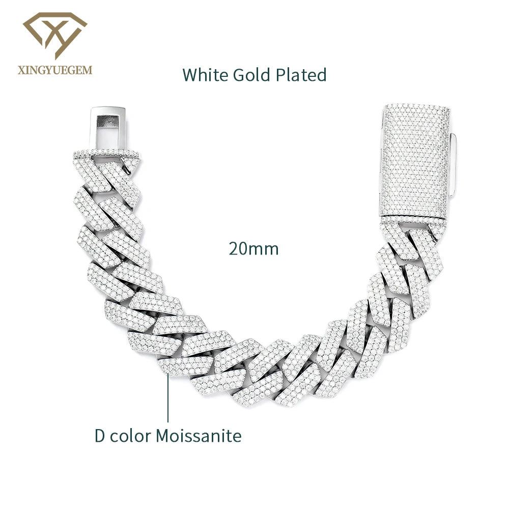 Wholesale Custom 8 10 12 14 18 20 mm 925 Sterling Silver Hiphop Jewelry Iced Out Diamond Moissanite Mossanite Cuban Bracelet