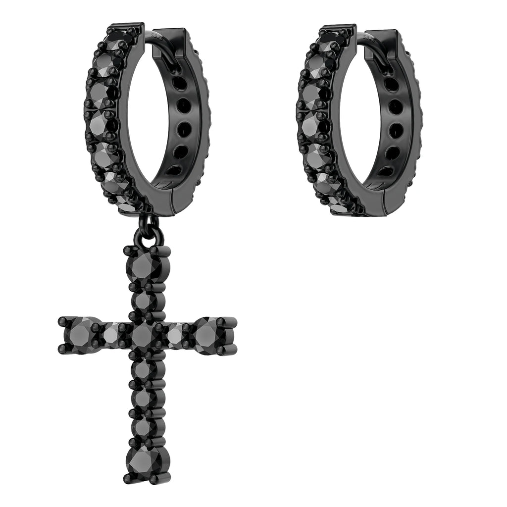 14K Gold Plated Dangle Cross Earring 925 Sterling Silver Women Men Birthday Gift CHRISTIAN 5A CZ Cubic Zirconia Hoop Earring