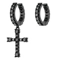 14K Gold Plated Dangle Cross Earring 925 Sterling Silver Women Men Birthday Gift CHRISTIAN 5A CZ Cubic Zirconia Hoop Earring