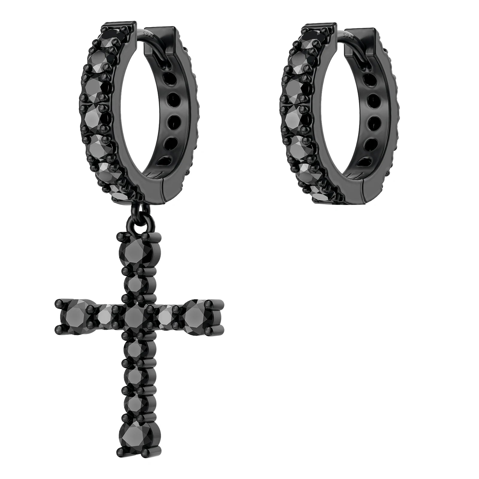 14K Gold Plated Dangle Cross Earring 925 Sterling Silver Women Men Birthday Gift CHRISTIAN 5A CZ Cubic Zirconia Hoop Earring