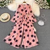 Flared Sleeve Polka Dot Print V-Neck Jumpsuit Wide Leg Jumpsuit