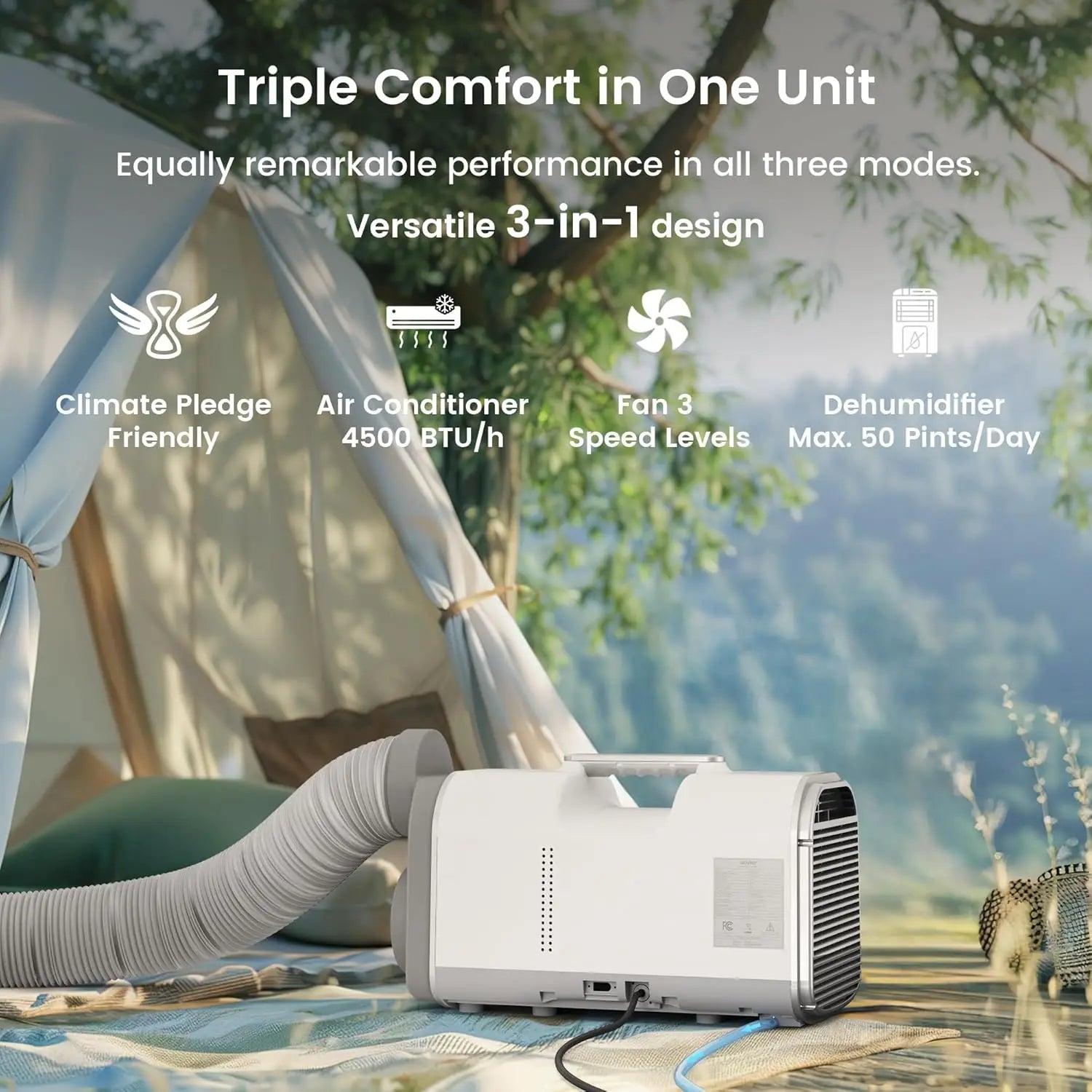 4500 BTU Tent Air Conditioner - Portable Air Conditioner with Cooling, Dehumidifying & Fan Functions, Covers Up to 130 Sq.
