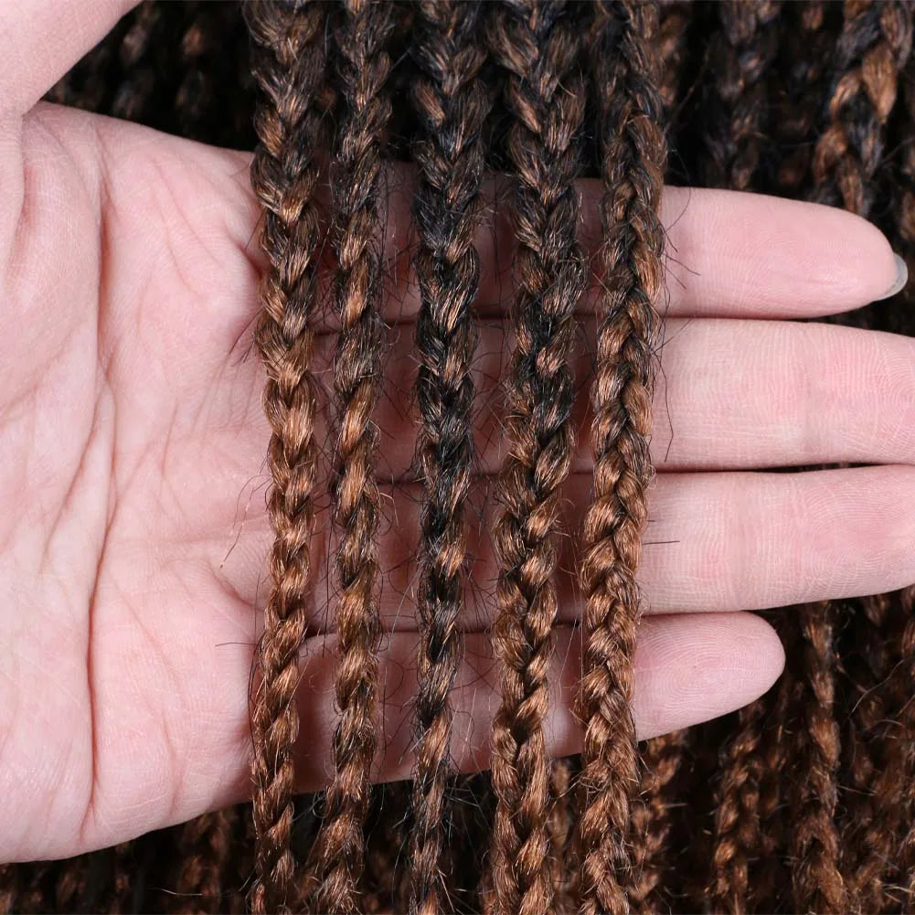 Full Star 3X Small Box Braids 14” 18” Synthetic Hair 80 g Crochet Braids 22 Strands/Pack for Women Ombre Brown Black Color