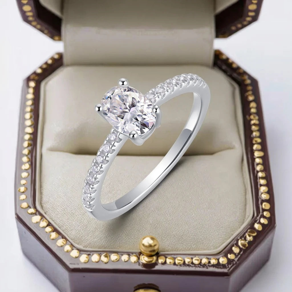 Fashion Classic 925 Sterling Silver 18K White Gold Plated Women's Jewelry Oval Cut 1CT VVS GRA Moissanite Rings with Certificate