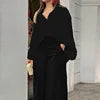 Women's Spring Pants Set Casual Two Piece Set Loose Long Sleeve Shirt High Waist Wide-leg Pants Fashion Pants Suits