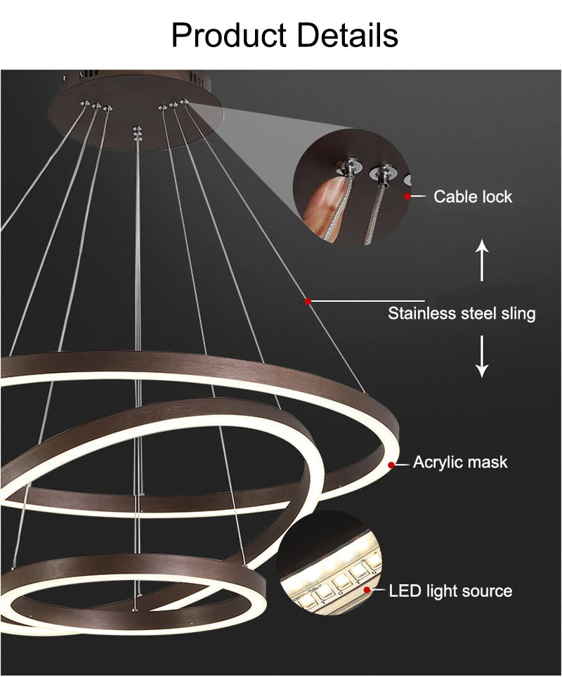 Modern LED Ring Pendant Lights Golden Creative Aluminum Circle Pendant Light for Living Room Restaurant Home Ring Lamp