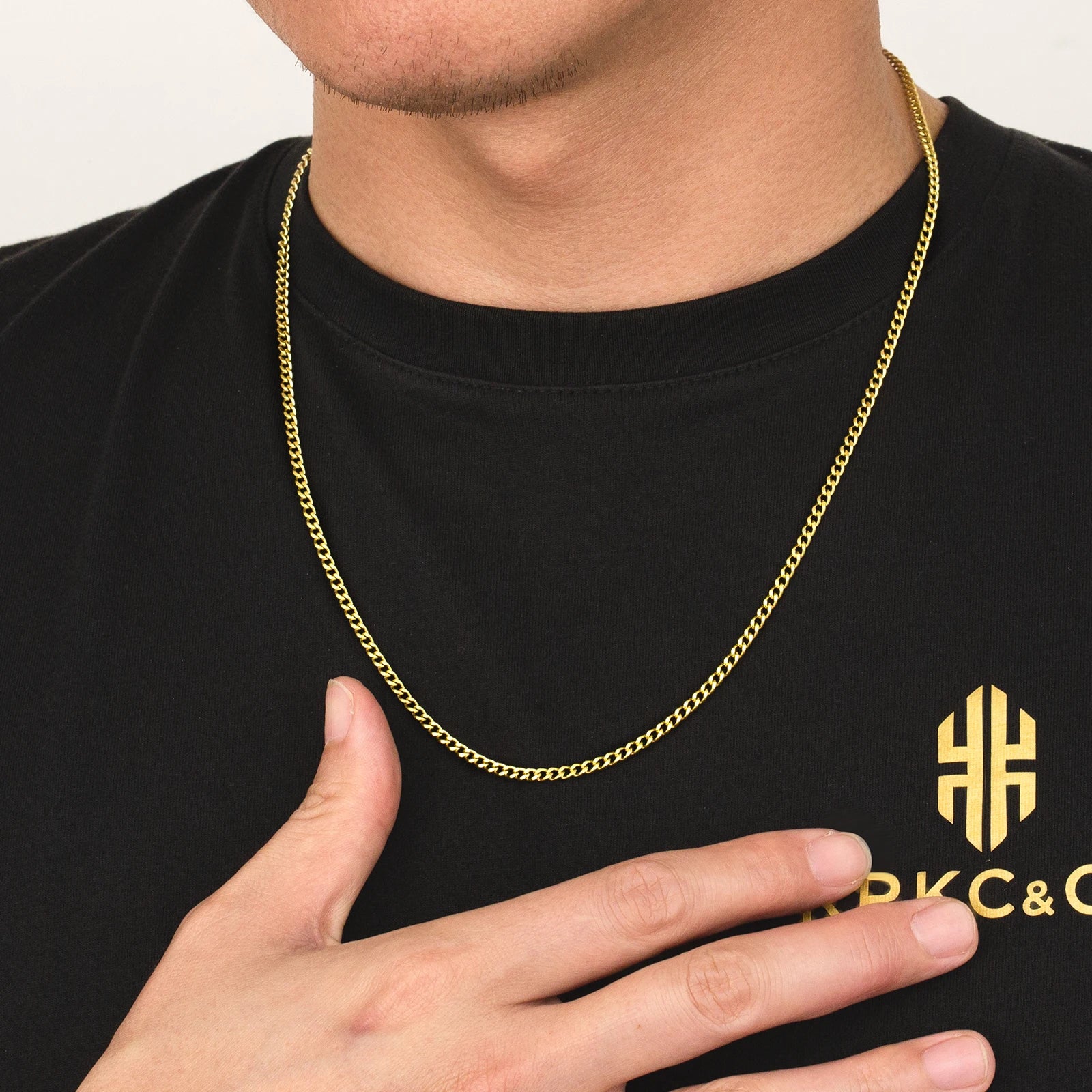 USA Local Fast Shipping 14K Gold Plated Curb Cuban Link Chain 3mm Women Stainless Steel Waterproof Jewelry Men Miami Necklace