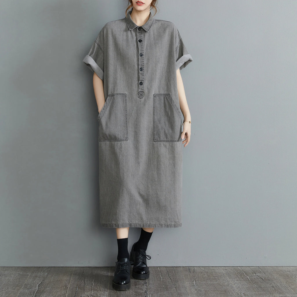 Boutique Wholesale 2025 Summer New Fashionable Retro Lapel Loose Casual Denim Women's Dress