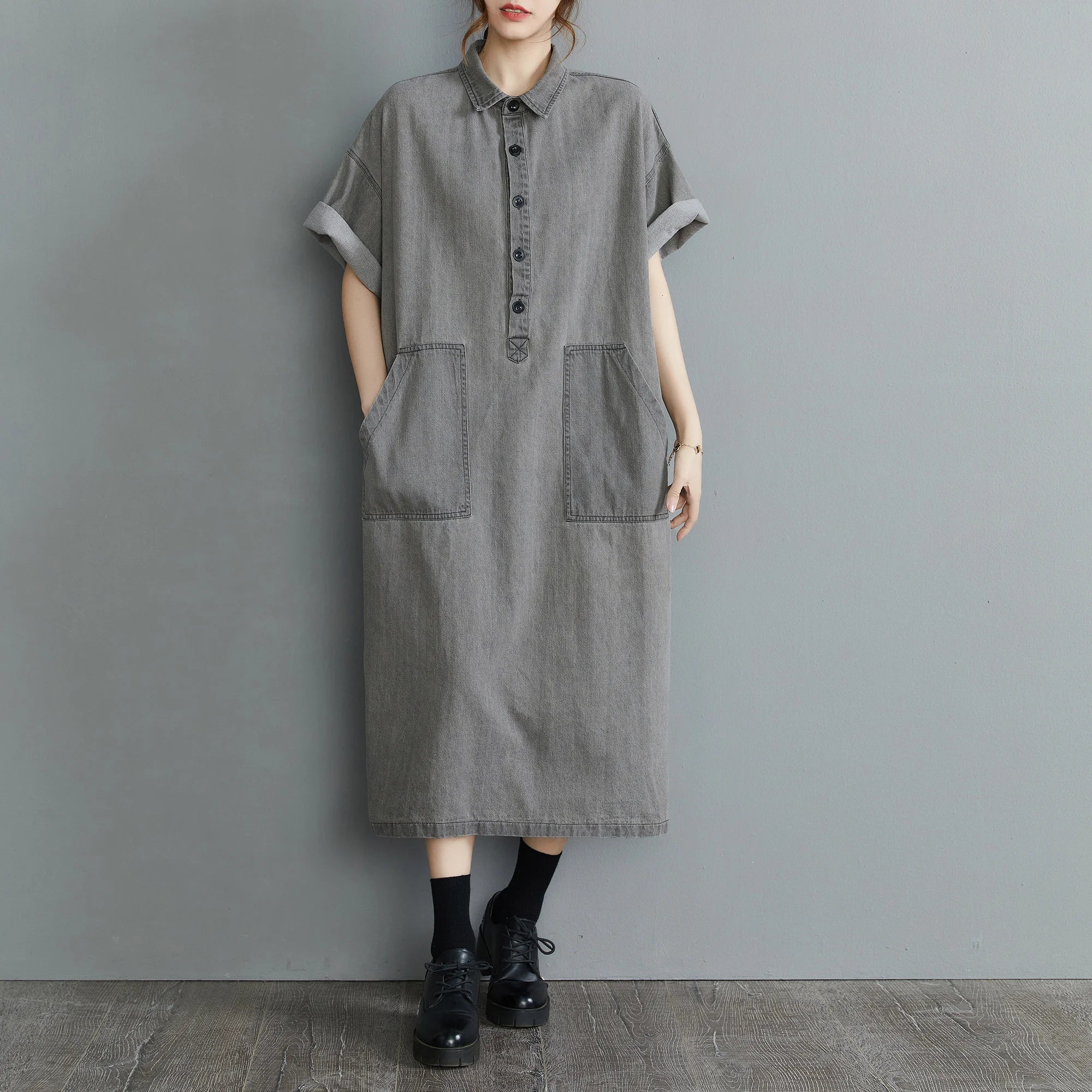 Boutique Wholesale 2025 Summer New Fashionable Retro Lapel Loose Casual Denim Women's Dress