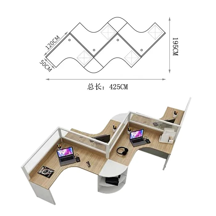 Modern Wooden Modular 4-Person Office Work Desk with Baffles for Tech Company Workstations