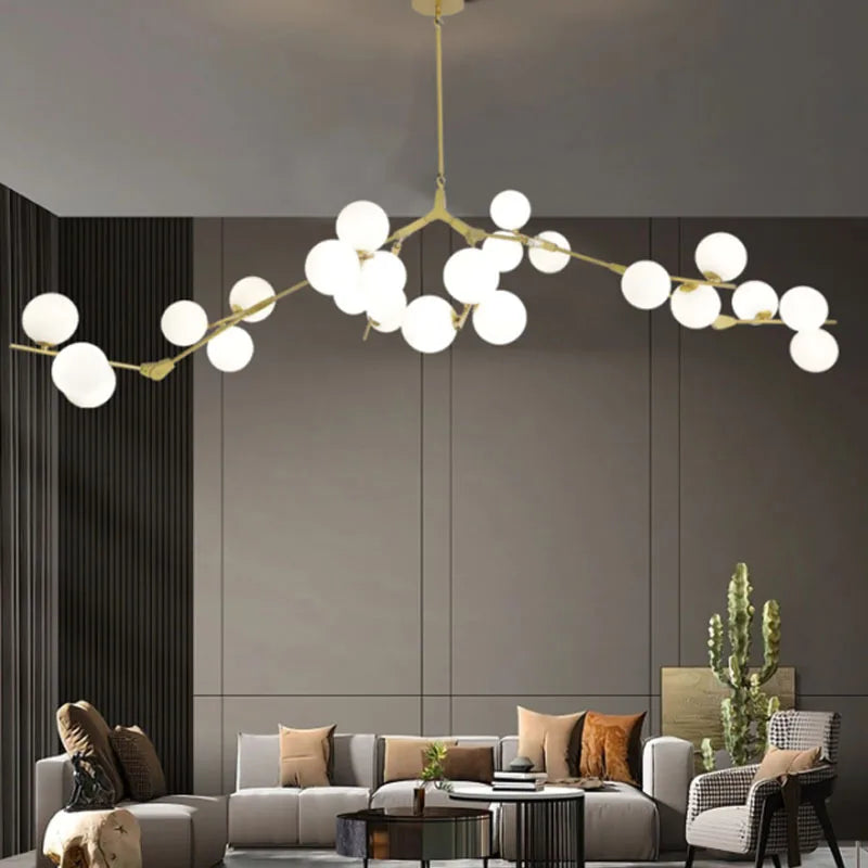 Light Luxury Nordic Minimalist Modern Adjustable Height LED Glass Chandelier for Living Room