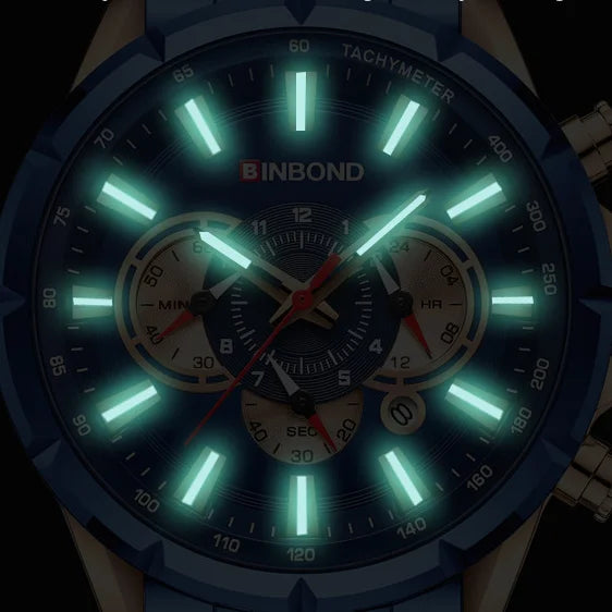 BINBOND B6395 6395 Stainless Steel Watches Men's Quartz Wristwatch Chronograph Sports Luminous Fashion Casual Pointers Men Watch