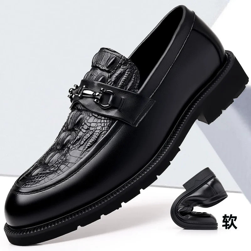 Trendy Men's 38-44 Business Casual Leather Shoes with Soft Breathable Non-slip Sole Slip-On Closure Autumn Season Formal Style