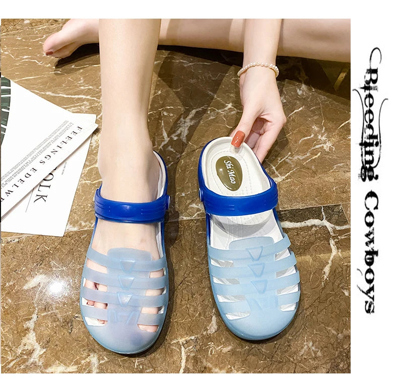 New Summer Jelly Sandals Women Outdoor Casual Slip On Garden Beach Shoes Female Rubber Clogs Non-slip Slides Breathable Slippers