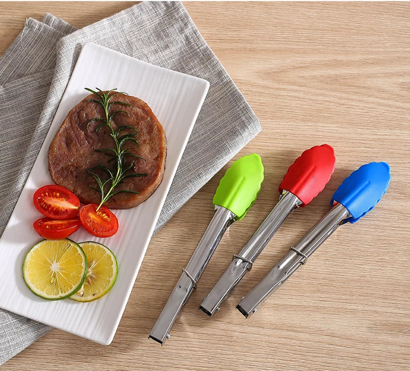 Stainless Steel Silicone Food Tong  Kitchen Tongs Silicone Non-slip Cooking Clip Clamp BBQ Salad Tools Grill Kitchen Accessories
