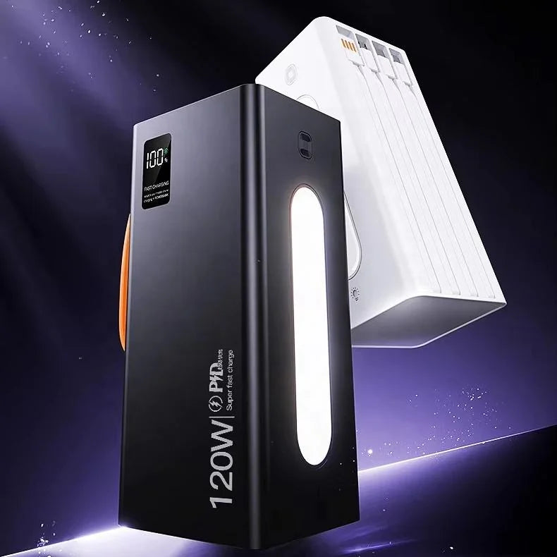 New Wholesale High Capacity 30000mAh Power Bank with 4 Cables Fast Charging 20W Rechargeable Emergency Lamp Outdoor Use