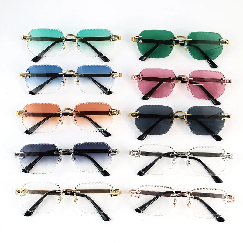 HBK 2025 Unisex Frameless Sunglasses Black PC Alloy Pink Blue Gradient Lens Polygon Rimless Design New Style Street Snap Men