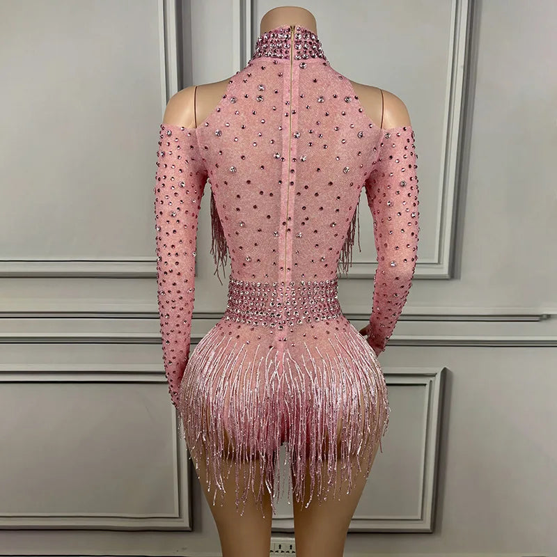 Latin Dance Costume Music Festival Disco Dancing Show Ball Evening Wear Birthday Party Banquet Dinner Rhinestone Mesh Jumpsuit