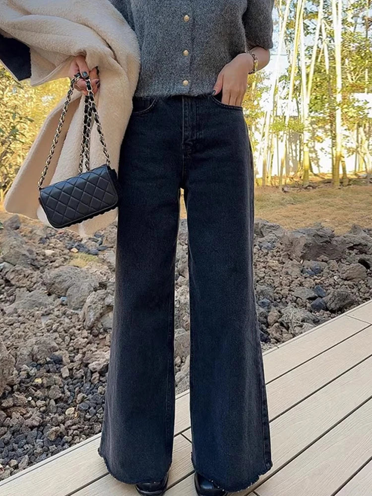 Boutique Wholesale 2026 Autumn Elegant High Waist Versatile Slim Leisure Wide Legged Women's Jeans