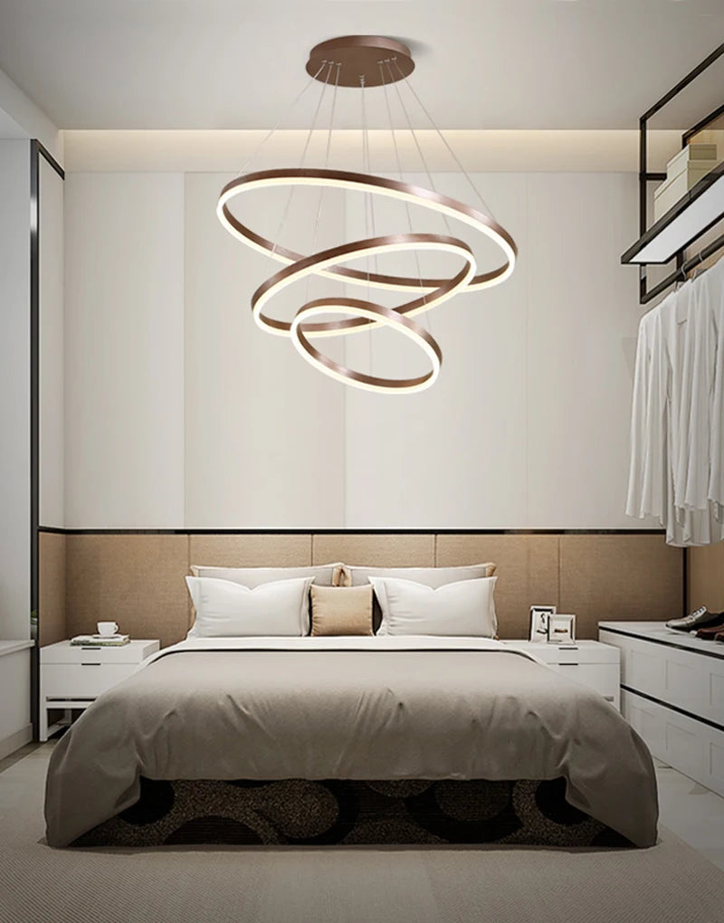 Modern LED Ring Pendant Lights Golden Creative Aluminum Circle Pendant Light for Living Room Restaurant Home Ring Lamp