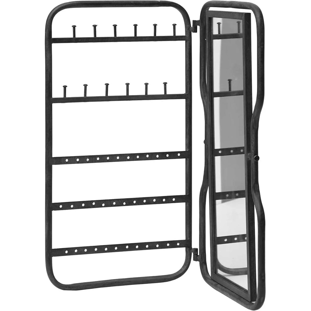 PARISLOFT Foldable Jewelry Holder With Mirror Black Metal Organizer For Necklaces Bracelets Earrings Rings Table Top Display