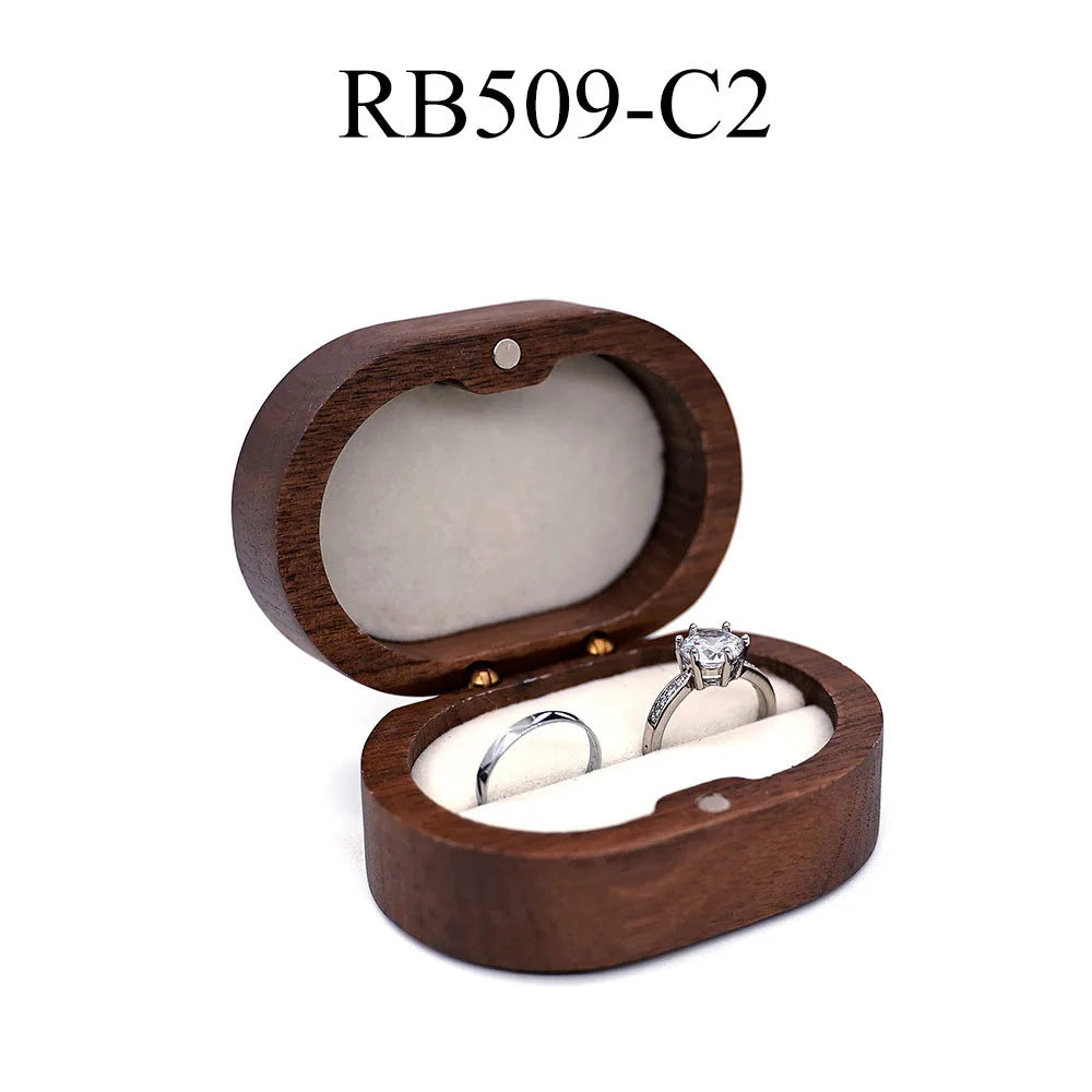 Luxury Customized Logo Engraved Your Name Natural Walnut Jewelry Storage for Rings Necklace Earrings Wooden Gift Box