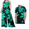 Custom on Demand Set of Couples Hawaiian Tropical Floral Big Size Shirt and Casual Women Halter Rompers Polynesian Couple Suit