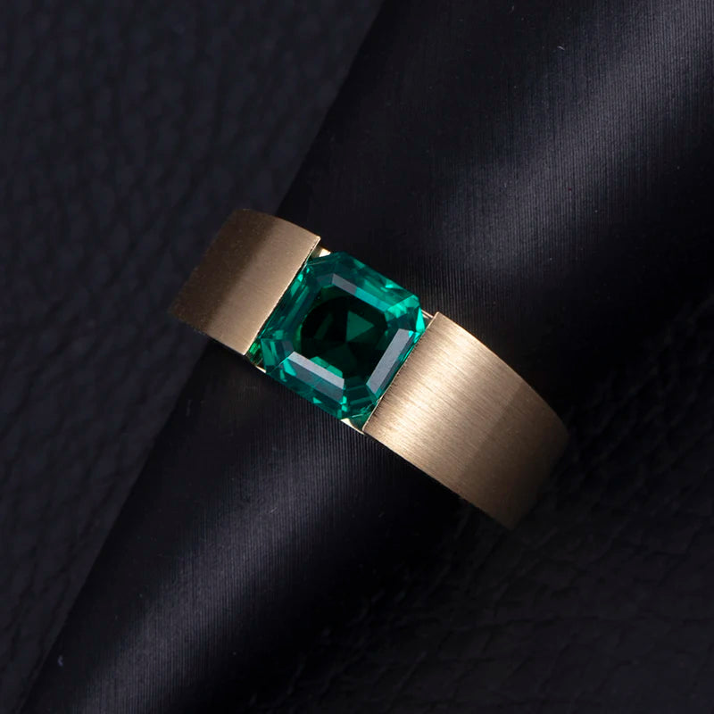 Messi Gems Custom Jewelry MSR-813 18K Yellow Gold Lab Created Emerald Fine Jewelry Rings