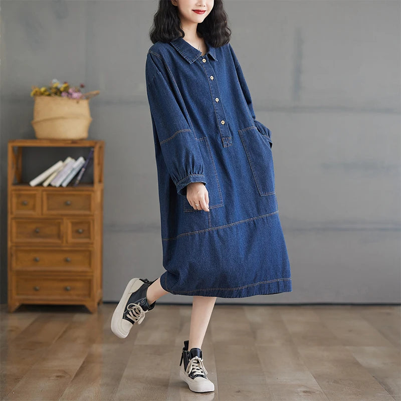 Boutique Wholesale 2026 Autumn New Fashionable Loose and Slimming Mid to Long Denim Women's Dress