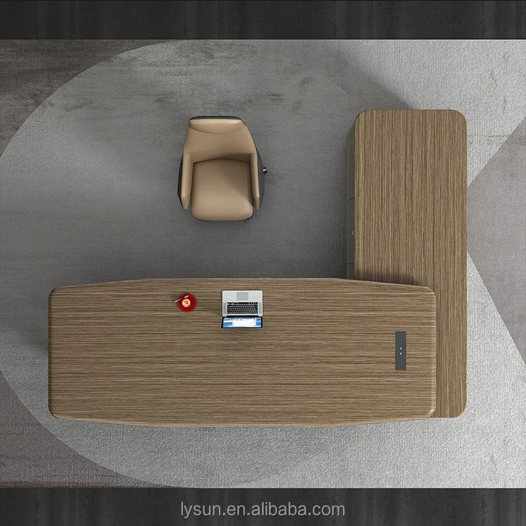 Luxury L-Shape MDF Wood Executive Office Desk with Side Cabinet Modern Design for Office Building Boss CEO Managers