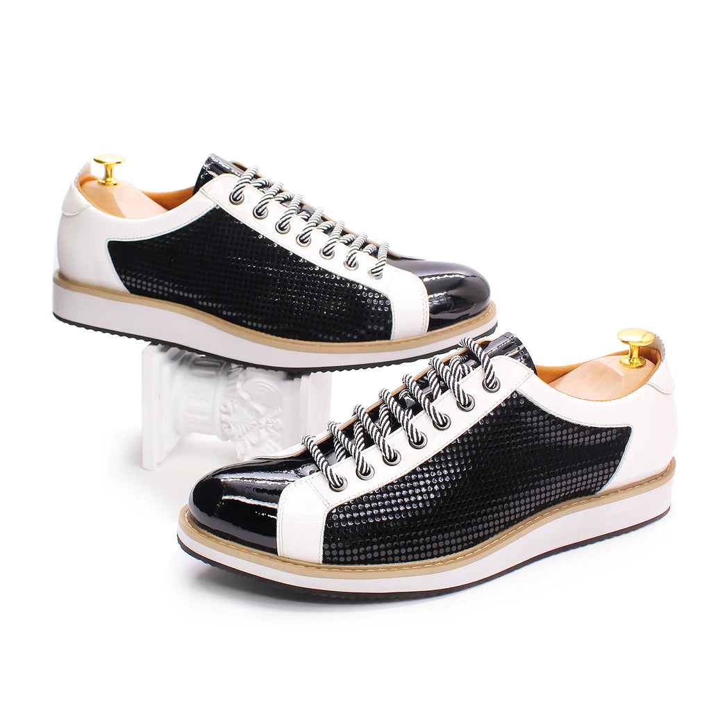 2021 Fashion Designer Men Casual Shoes Pure Cow Leather Walking Street Sports Shoes Luxury Print Flat Green Shoes Men