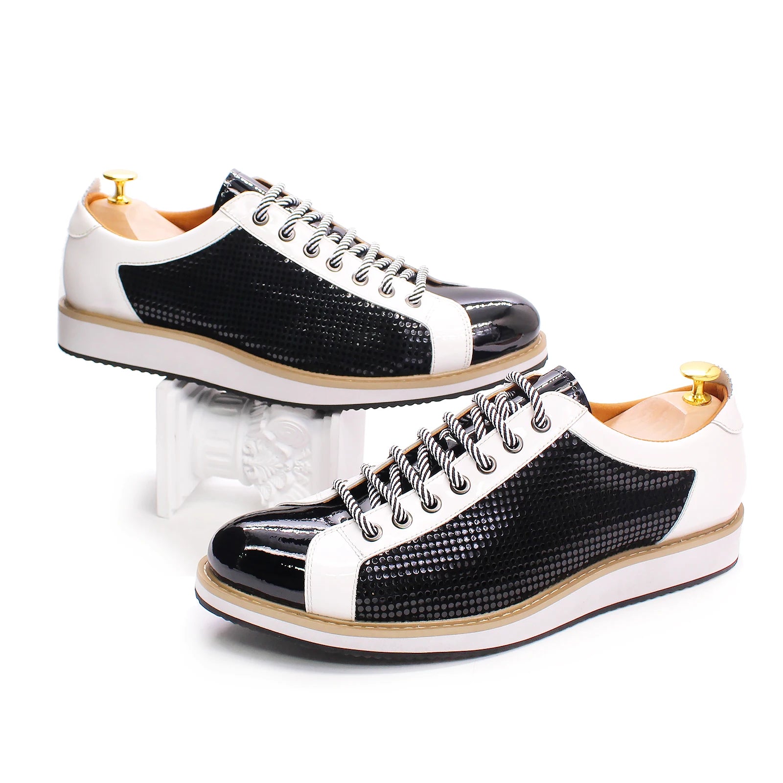 2021 Fashion Designer Men Casual Shoes Pure Cow Leather Walking Street Sports Shoes Luxury Print Flat Green Shoes Men