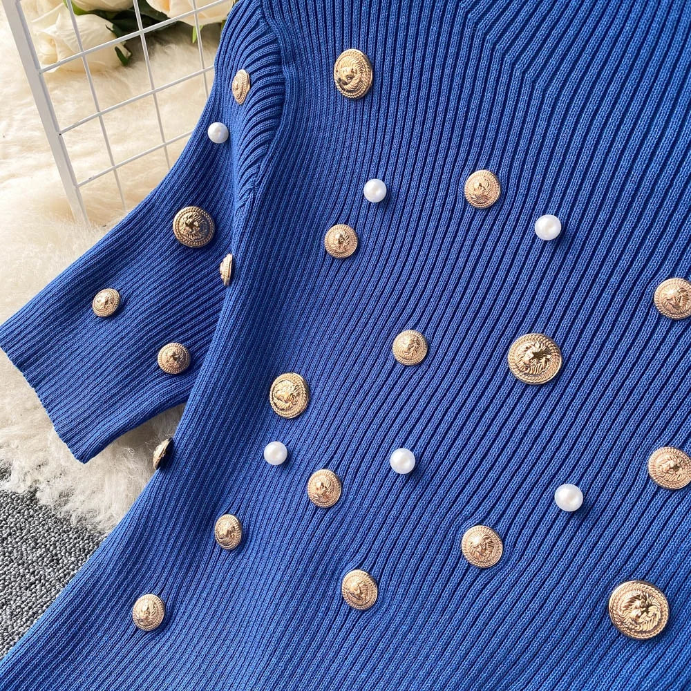 New Products Female Knitted Top Beaded Small Sweater Ladies French Retro Cake Skirt Two Piece Set