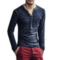 Men Tee Shirt V-neck Long Sleeve Tee&Tops Stylish Buttons T-shirt 2026 Autumn Casual Henley shirt Solid Male Clothing 5XL