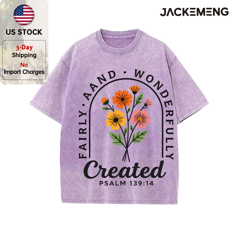 Oversized Washed Retro Floral Faith Streetwear Print Tshirt USA Stock Wholesale Y2K Casual Tee