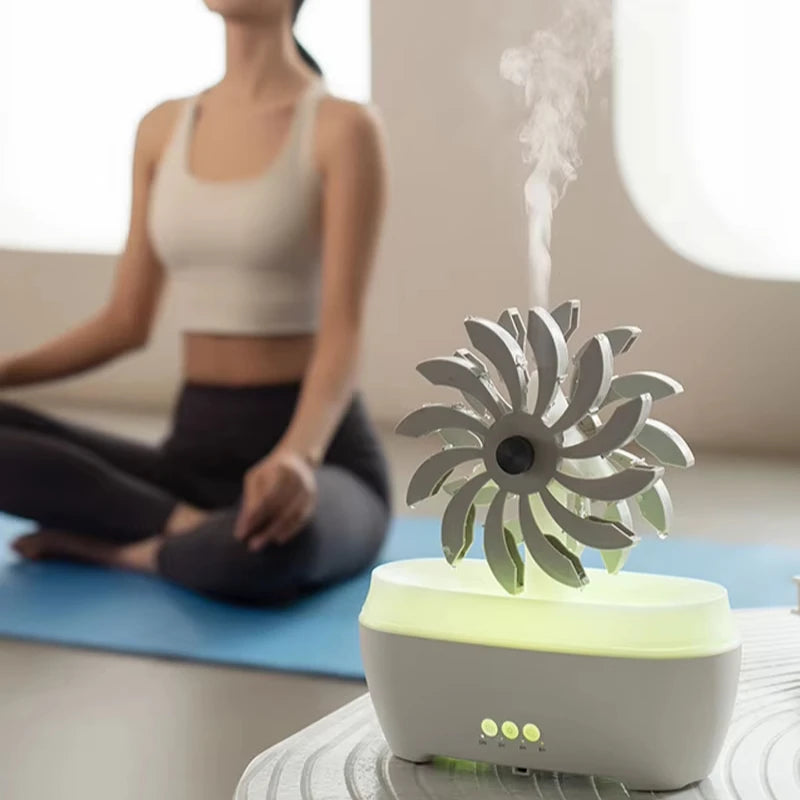 Spinning Windmill Aroma Diffuser Humidifier with Essential Oil Spray for Aromatherapy Colorful Lighting Remote Control YS