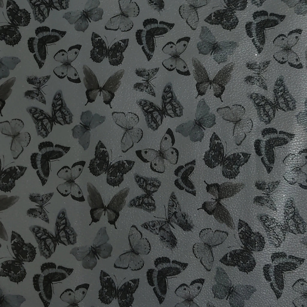 A-1127 PU Synthetic Leather Glitter Effect Butterflies Design Durable Fabric for Fashion Bags Shoes Sofas Outdoor Garment Use