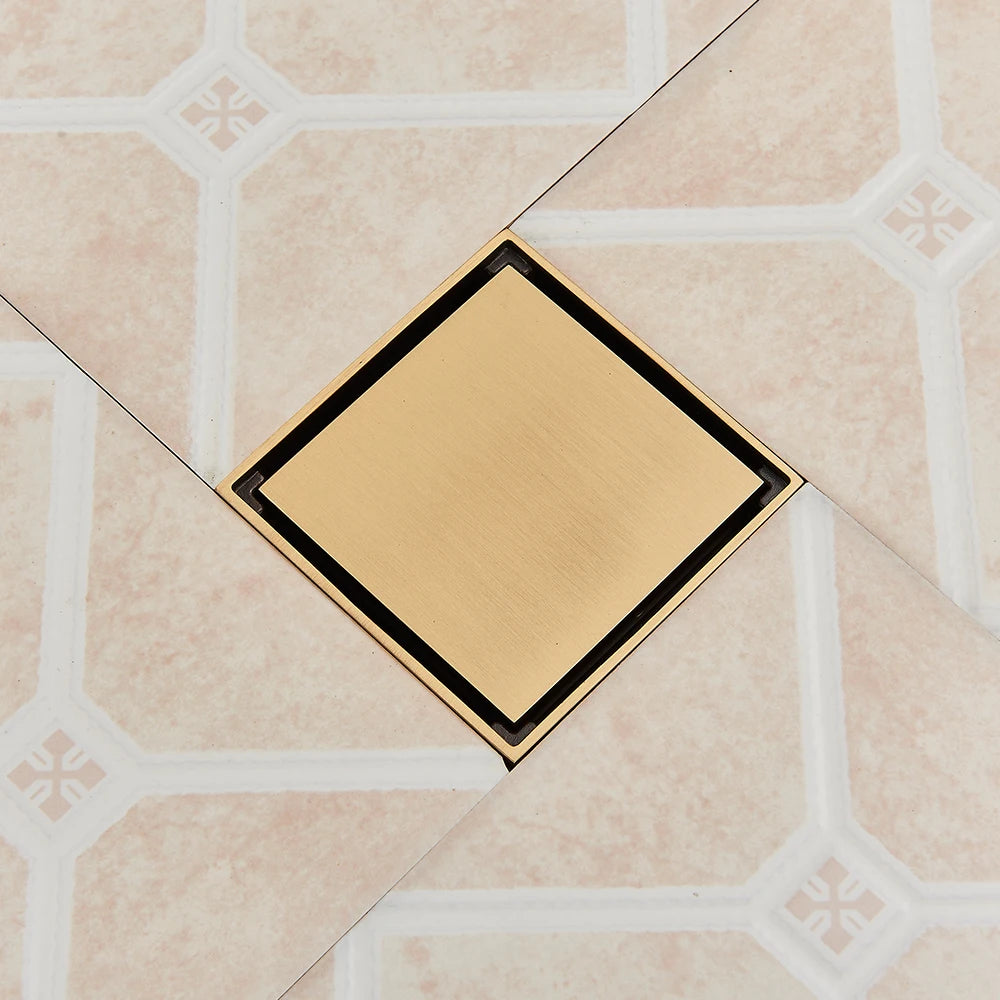 Rozin Brushed Gold Floor Drains 10*10cm Invisible Bathroom Floor Drain Matte Black Square Shower Deodorant Waste Drain Strainer