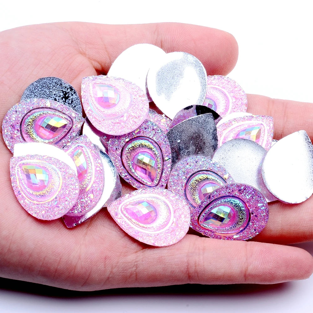 New Style 18*25MM Water Drops Loose Resin Rhinestones 12 Facets Flat Back Glue on 20g for Garment Bags Crafts Scrapbooking DIY