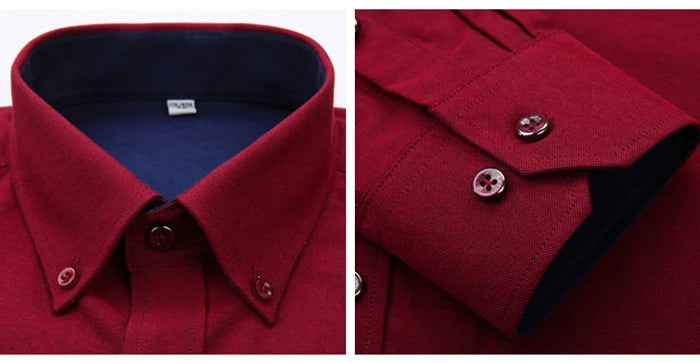 Men's Long Sleeve Thick Cotton Oxford Shirts with Front Pocket High Quality Smart Casual Stripe Plaid Button Down Dress Shirt
