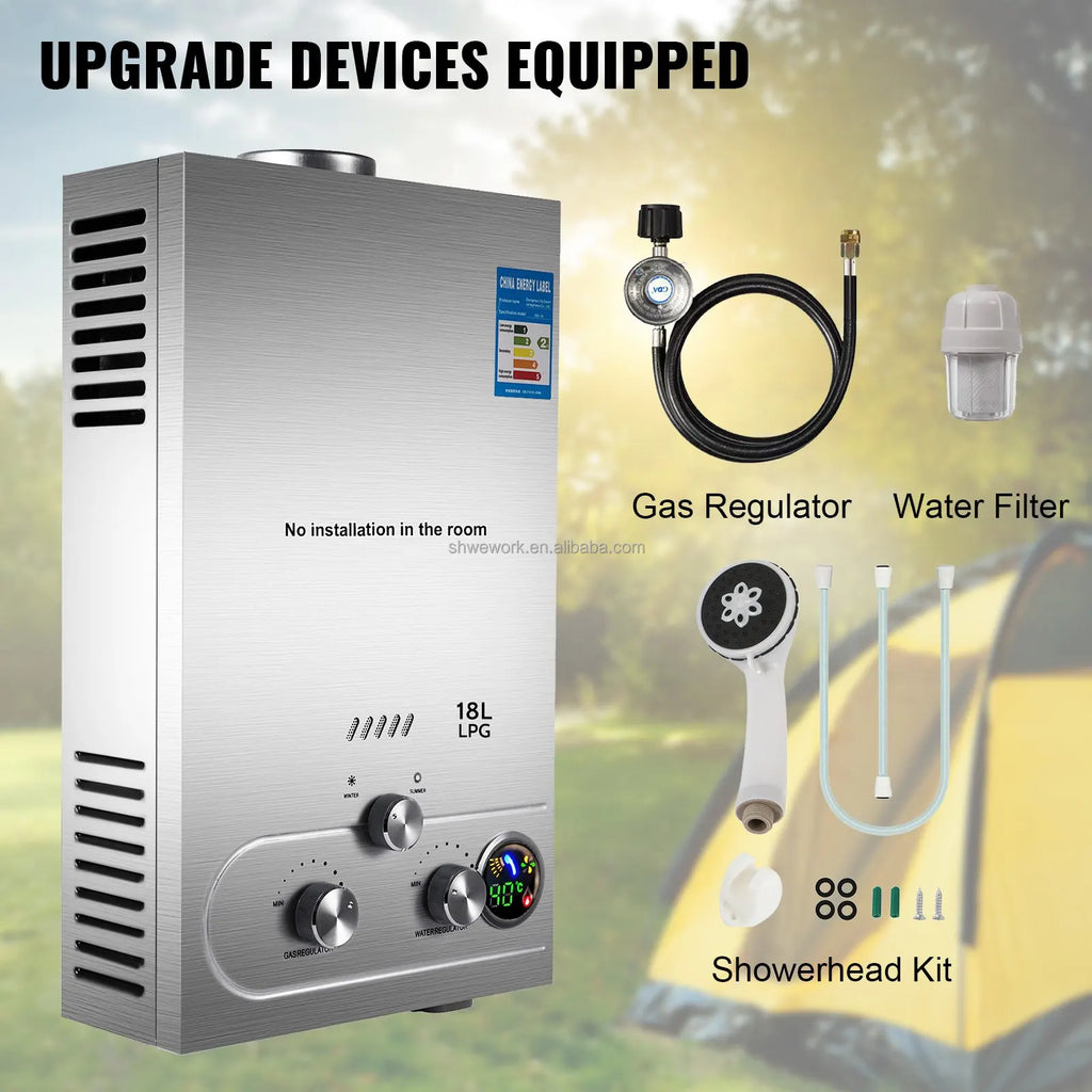 20L Instant Tankless Gas Water Heater with Water Filter Propane Gas Regulator & Hose Compatible