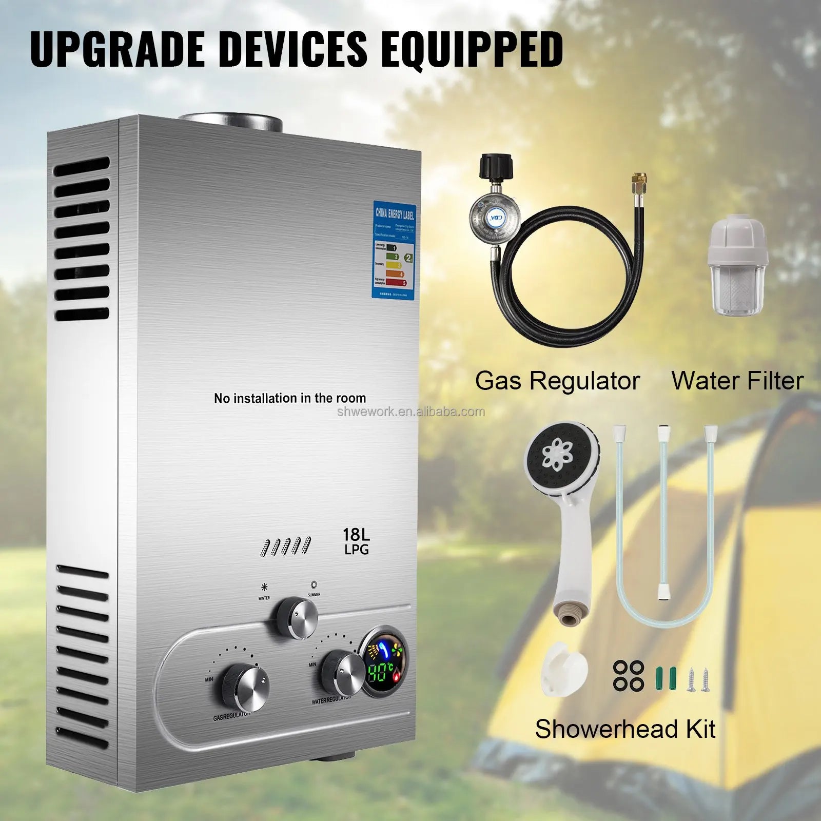 20L Instant Tankless Gas Water Heater with Water Filter Propane Gas Regulator & Hose Compatible