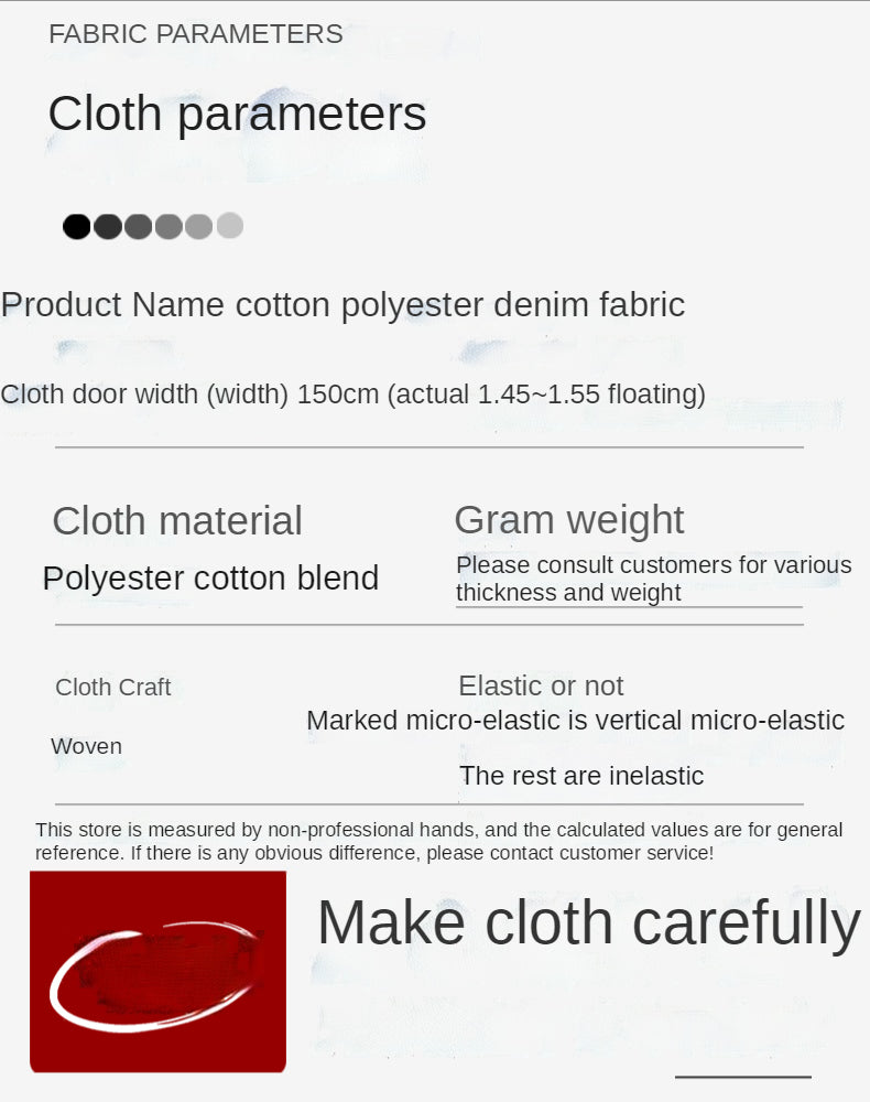 Washed Denim Fabric By The Meter for Sewing Jeans Shirts Clothing Polyester Cotton Diy Thin Thickend Micro Stretch Plain Summer