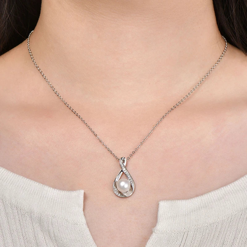 Fashion Jewelry 14K Gold Filled Moissanite 1.2mm&8-9mm Bread-shaped Natural Freshwater Cultured Teardrop Pearl Pendant Necklace