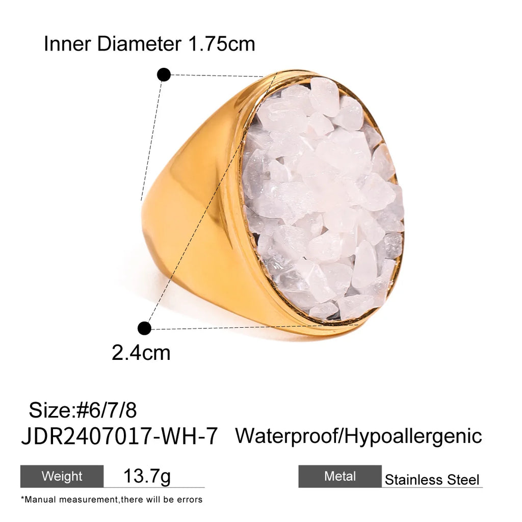 Stainless Steel Shine Inlaid Natural Crystal Geometric Rings Stainless Steel Skin-Friendly 18K Gold-plated Waterproof Jewelry